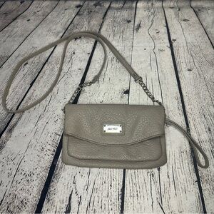 Nine West Crossbody Fold Over Small Hangbag Purse Wristlet Clutch Bag Gray
